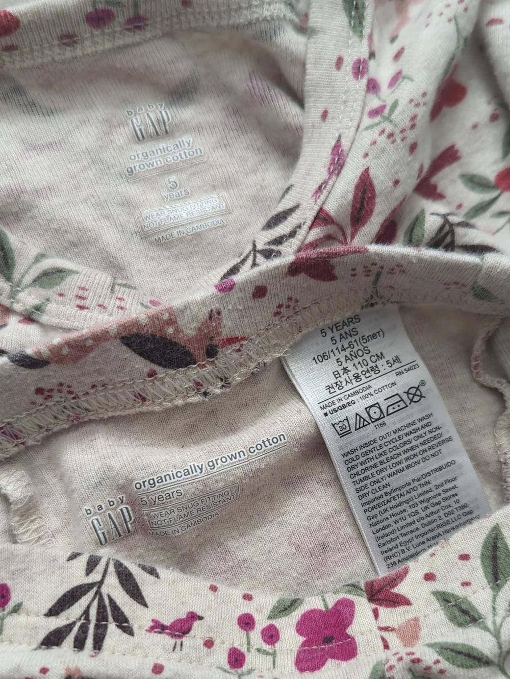 Gap Organic Cotton Long Sleeve Pajama Set - Cream with Pink & Green